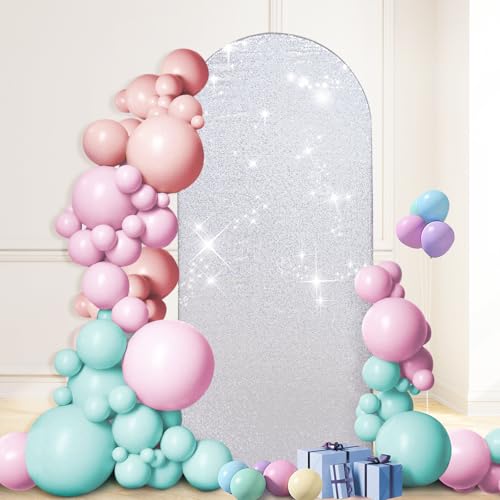 PartyDelight Arch Backdrop Cover Sequin Silver 6FT Sparkly Wedding Back Drop Fitted Arch Stand for Birthday Party Decoration - color: Silver, size: 6FT