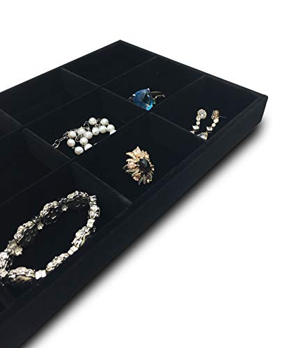 The Display Guys - Stackable Jewelry Tray and Organizer - for Drawers, Dressers, Store Display (12 Compartments, Black Velvet) - color: Velvet Black, size: 12 Compartments