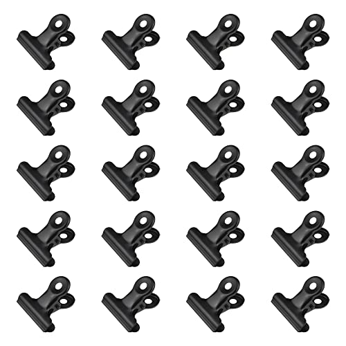 HAHIYO 1.25inch Black Bulldog Clips Metal File Hinge Binder Clips Clamps Save Space Strong Spring Jaws Rock Solid Grip Book Lay Flat Deburred Edge for Hang Photos Wall Grid Dog Food 20PCS - size: Black-1.25in-20P