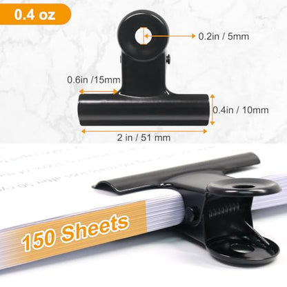 Coideal Black Bulldog Paper Clips 2 Inch, 20 Pack Large Metal Hinge Clips Binder Bull Clip Clamps for Food Bags, Pictures Photos, Art Crafts, Office Supply (50mm) - color: Black