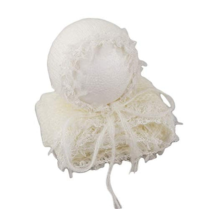 Baby Photography Props Luxurious Lace Hat with Blanket Newborn Photo Shoot Outfits Infant Princess Photos Hats Wrap Set (White) - color: White