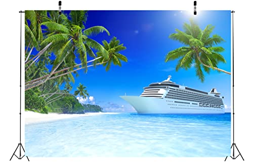 BELECO Luxury Cruise Ship Backdrop Fabric 10x6.5ft Cruise Backdrop for Photography Tropical Ocean Island Caribbean Sea Coconut Trees Summer Holiday Travel Background Birthday Wedding Photoshoot Props - size: 10x6.5FT