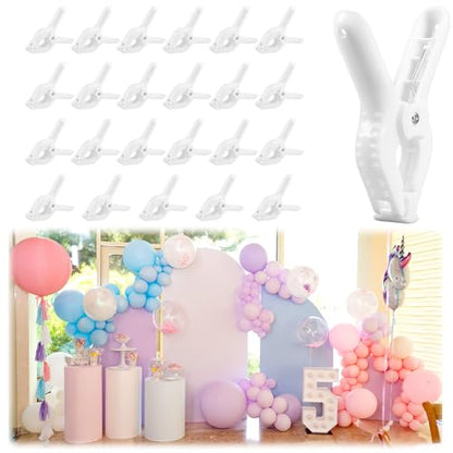 LemonRoad 24 Pcs 4" Clips for Balloon Arch White Heavy Duty 2" Opening Spring Clamps for Birthday Baby Shower Balloon Arch, Tablecloth Clip, Backdrop Stand for Wedding Photography Studio Decoration