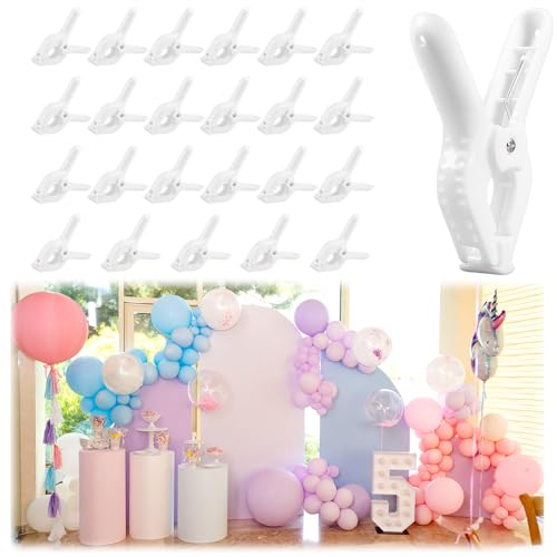 LemonRoad 24 Pcs 4" Clips for Balloon Arch White Heavy Duty 2" Opening Spring Clamps for Birthday Baby Shower Balloon Arch, Tablecloth Clip, Backdrop Stand for Wedding Photography Studio Decoration