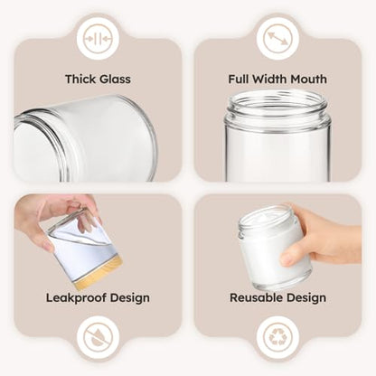 8 oz Glass Jars with Lids, 12 Pack Small Glass Jars with Plastic Woodgrain Lids, Lotion Container Empty Cosmetic Travel Containers for Sample, Cream, Lotion, Honey, Powder - color: Clear-Woodgrain Lids, size: 8 Ounces
