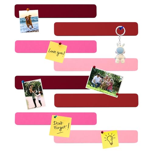 8Pcs Rectangle Felt Cork Board Bar Strips with 35 Pushpins, Self-Adhesive Bulletin Board Strips for Office School Home Wall Decor Stickers Memos Schedules Photos Display -Gradual Red - color: C- Gradual Red, size: Rectangle