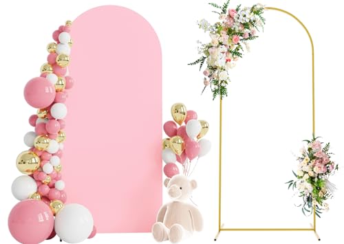 Wokceer 6 FT Wedding Arch Stand and Arch CoverMetal Arch Stand with Arch Stand Cover for Birthday Party Wedding Ceremony Bridal Baby Shower Event Decor - color: Pink, size: 6x2.6FT