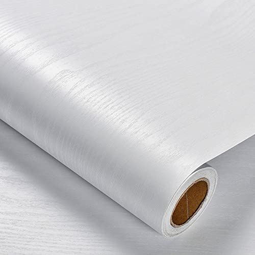 Heroad Peel and Stick Wallpaper Wood Contact Paper Wood Wallpaper White Wood Grain Contact Paper Thicken Textured for Cabinets and Drawers Countertops Waterproof Self Adhesive Vinyl 17.5" x 78.7" - color: White, size: 17.5" x 78.7"