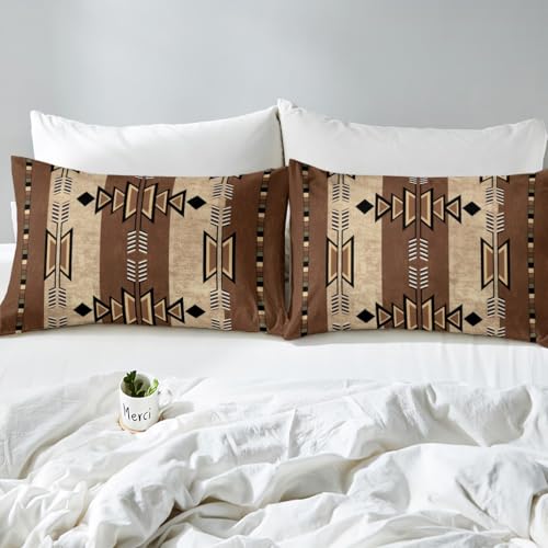Feelyou Western Ethnic Tribal Sheet Set Queen Size Kids Wild West Bed Sheets Set for Boys Girls Teens Boho Exotic Sheets with Deep Pocket Fitted Sheet Bohemian Bedding Set Brown Bed Set - color: Brown Black, size: Queen