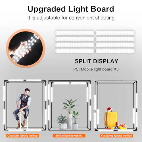 48"x64"x40" Large Photo Studio Light Box Photography, 8 Light LED Panels Dimmable Shooting Tent with 3 Color Backdrops Continuous Lighting Softbox for Model Clothing Photography - size: 48x64 in (8 LED Strips)