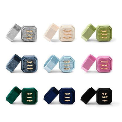 3 Slots Ring Box Velvet Ring Gift Box Wedding Day For Proposal, Engagement, Wedding, Mother's Day, Valentine's Day (Blue) - color: Blue