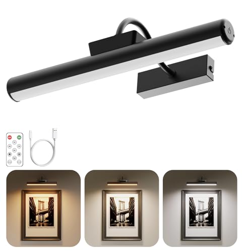 Skairipa Picture Light, Wireless Picture Light with Remote, Battery Operated 5000mAh, 3 Color Modes and Dimmable LED Lights with Timer for Paintings, Gallery, Wall, Dartboard, Bedroom (Black-1Pack) - color: Black, size: 1Pack-13in
