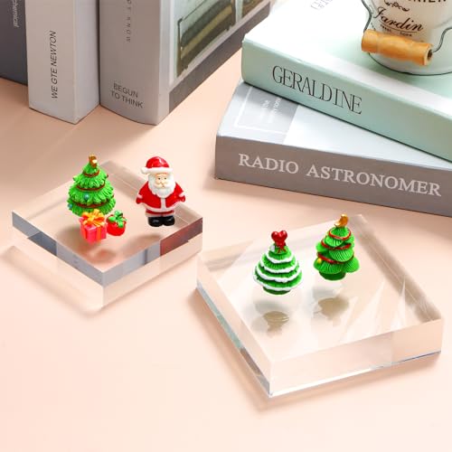 Remerry 8 Pieces Acrylic Display Block 3 x 3 x 1 Inch, 4 x 4 x 1 Inch Clear Polished Acrylic Square Display Cube Block Stand Holder for Rings Jewelry Ornaments - size: 3 X 3 X 1 Inch, 4 X 4 X 1 Inch