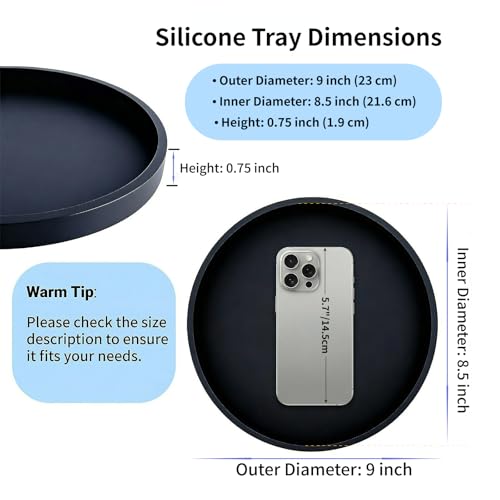 Silicone Bathroom Tray - 9-Inch Round Vanity Tray, Suitable for Candles, Perfumes, Soap Dispensers Black - color: Black