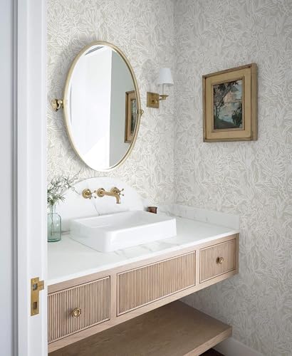 Boho Peel and Stick Wallpaper Beige/White Leaf Contact Paper 17.3inx78.7in Removable Self Adhesive Bedroom Cabinet Wall Decor Vinyl Roll - color: Beige and Wtite, size: 17.3" x 78.7"