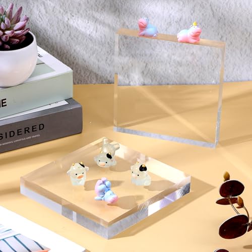 2 Pack 6 x 6 x 1 Inch Clear Acrylic Display Blocks | Polished Square Cube Riser Stand for Jewelry, Collectibles, Trophy, and Cake Decor