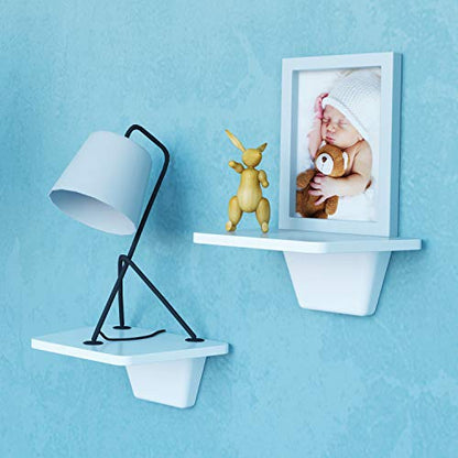 White Small Floating Shelf Set of 2 - for Wall with No Drill Option [ Adhesive ]