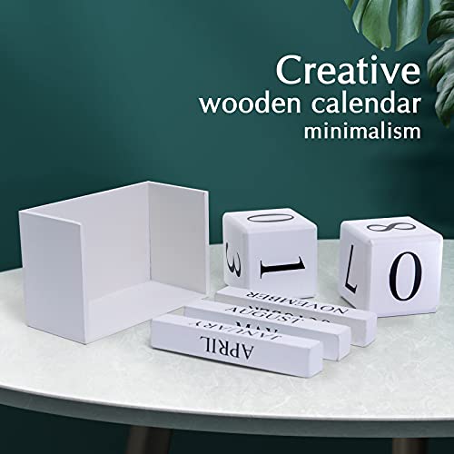 Notakia Wooden Gaobei Desk Blocks Calendar Perpetual Block Month Date Display (Large white) - color: White Large