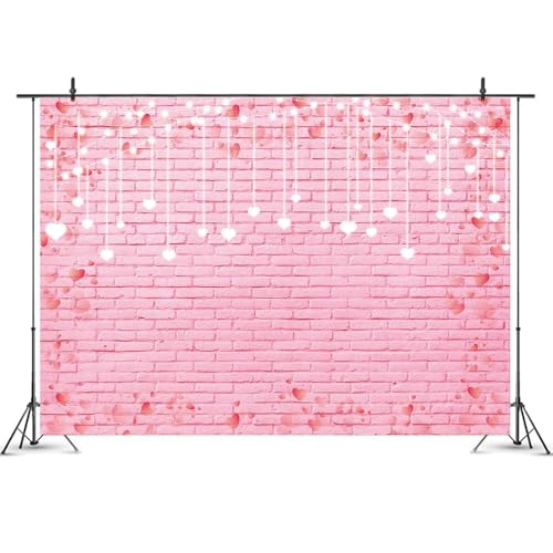9x6ft Pink Brick Wall Backdrop Pink Love Heart Brick Texture Photography Background for Valentine's Day Bridal Shower Wedding Potrait Photo Booth Props - size: 9x6ft
