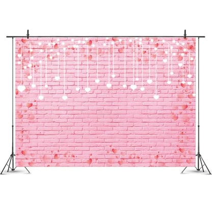 9x6ft Pink Brick Wall Backdrop Pink Love Heart Brick Texture Photography Background for Valentine's Day Bridal Shower Wedding Potrait Photo Booth Props - size: 9x6ft