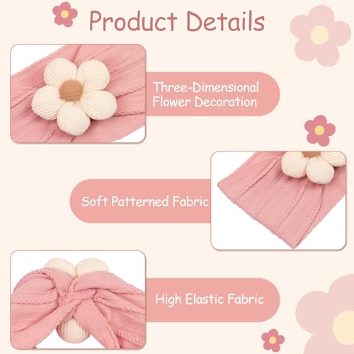 CÉLLOT Baby Flower Headbands Baby Girls Nylon Headbands Baby Essentials Stretchy Hairbands Handmade Hair Accessories for Newborn Infant Toddlers Kids (Pink,Brown,Beige) - color: Pink+Brown+Beige
