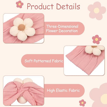 CÉLLOT Baby Flower Headbands Baby Girls Nylon Headbands Baby Essentials Stretchy Hairbands Handmade Hair Accessories for Newborn Infant Toddlers Kids (Pink,Brown,Beige) - color: Pink+Brown+Beige