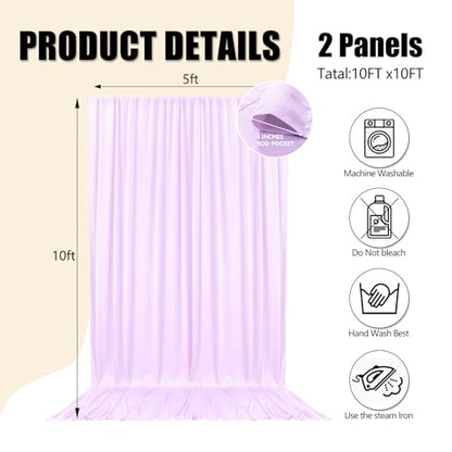 10ft x 10ft Light Purple Backdrop Curtains for Parties, Fabric Satin Background Curtain with Rod Pockets for Weddings, Birthday, Baby Shower, Photography, Graduation Party Backdrop Drapes, 2 Panels - color: Light Purple