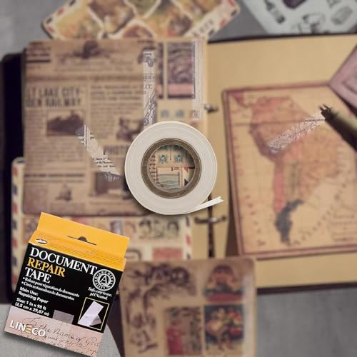 Lineco Archival Document Repair Tape, Repairs Paper Documents, Book Pages, Maps, Ephemera, Photos and Printed Artwork. Ideal for Family Archivist, Acid-Free Translucent Tape 1" x 98', Pack of 2 - size: 1"x98' (2 Pack)