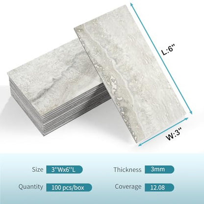 Vamos Tile 100-Piece Matt Beige Mixed Grey Slate Peel and Stick Backsplash Seamless Tile,3''x6'' PVC Subway Tile,Stick on Backsplash for Kitchen/Bathroom/Laundry Room - color: Beige & Grey Slate