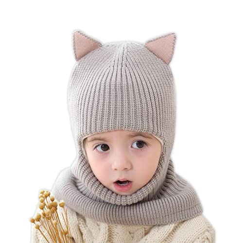 Kids Winter Plus Velvet Thickened face Protection Scarf Cute Beanie Cap Skull Caps Winter Soft Warm Knit Caps - color: Hat3-grey