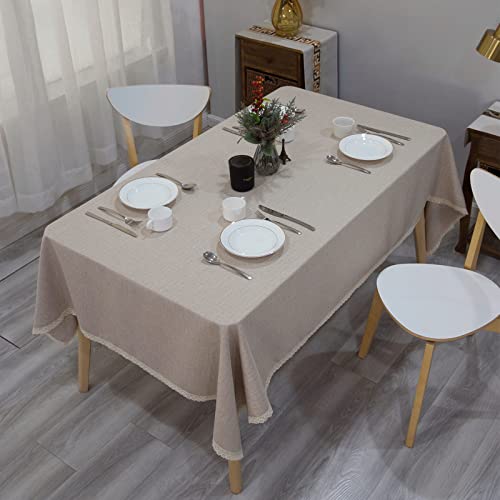 GLORY SEASON Lace Trim Tablecloth Linen-Look Textured Rustic Burlap Stlye Machine Washable Solid Heavy Weight Rectangle/Oblong Table Cloth Cover for Kitchen Dinning Tabletop Decoration 55x86 in Beige - size: 86" x 55" (Rectangular)
