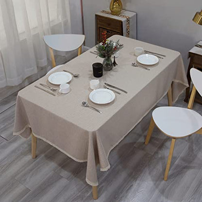 GLORY SEASON Lace Trim Tablecloth Linen-Look Textured Rustic Burlap Stlye Machine Washable Solid Heavy Weight Rectangle/Oblong Table Cloth Cover for Kitchen Dinning Tabletop Decoration 55x86 in Beige - size: 86" x 55" (Rectangular)
