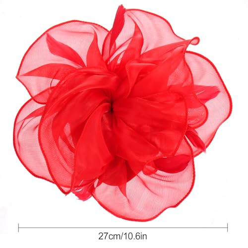 Fascinators Hats with Gloves Set for Women 20s 50s Cocktail Tea Party Wedding Costume Headwear - color: 03-red
