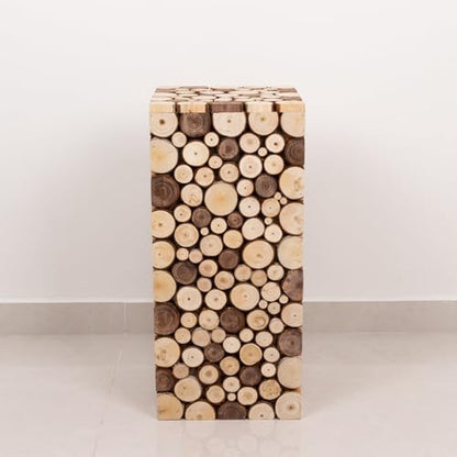 Efavormart 24 inch Natural Wooden Slices Pillar Pedestal Stand, Rustic Wood Riser Rectangular Plant Stand for Wedding Aisle and Farmhouse Home Decor - size: 24"