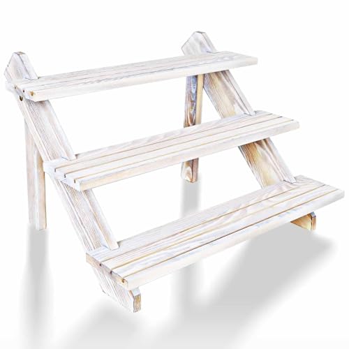 Vintage White Display Riser, Earring Display Stands, Showcase Cascading Merchandise Organizer Tray Vendor Display Supplies for Tabletop Shows Solid Wood (3tier) - color: White-3tier