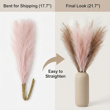 Pampas Grass Decor 30pcs 21.7 Inch, Faux Pampas Grass White Pink Brown Artificial Dried Flowers Fluffy No Shedding for Boho Wedding Home Bedroom Vase Filler - size: White Pink Brown
