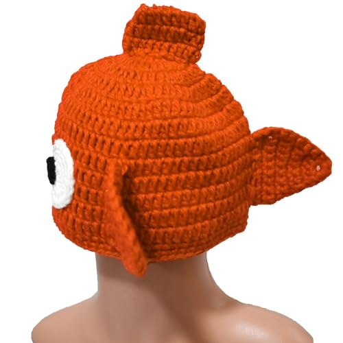 Handmade Knitted Cute Little Goldfish Beanie Crochet Hat Photography Prop Cap - size: Large