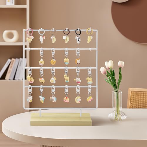 Earring Display Stand for Selling, 4 Tier Wooden Base Earring Rack Tower Display Holder Stand (24 Hooks, White) - color: White
