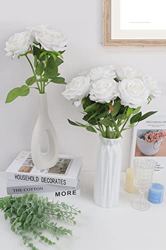 LVEFIT Artificial Rose Flower White Flowers White Roses Silk Flowers 12 pcs with Long Stem Silk Roses Bouquet for Wedding Bridal Shower Party Home Decoration - color: White, size: 12pcs