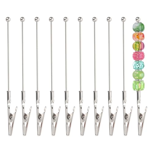 PATIKIL Long-Tailed Alligator Clamp, 10 Pcs 5.3 Inch/135mm Metal Wire Alligator Clamp Beadable Alligator Photo Clips for Picture Note Menu Memo DIY Decor Crafts, Silver - color: Silver
