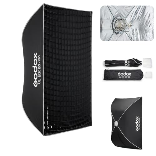 Godox Softbox UL-90x120 Large Rectangular Softbox, Quick-Release Umbrella Bowens Mount with Grid & Diffuser & Deflector, for Video Recording & Live Streaming - size: Rect 90x120cm (35.4"x47.2")