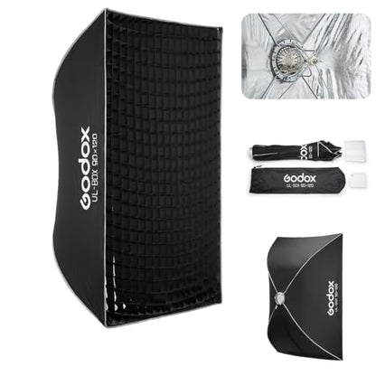 Godox Softbox UL-90x120 Large Rectangular Softbox, Quick-Release Umbrella Bowens Mount with Grid & Diffuser & Deflector, for Video Recording & Live Streaming - size: Rect 90x120cm (35.4"x47.2")