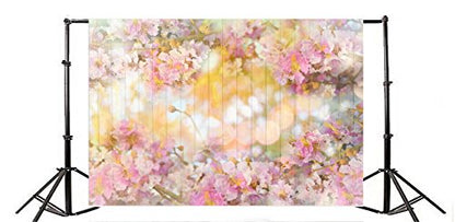 AOFOTO 8x6ft Sweet Flowers Backdrop Spring Hazy Wooden Wall Photography Background Girl Adult Kid Infant Baby Artistic Portrait Floral Wood Board Photo Shoot Studio Props Video Drop Vinyl Wallpaper - size: 8x6ft