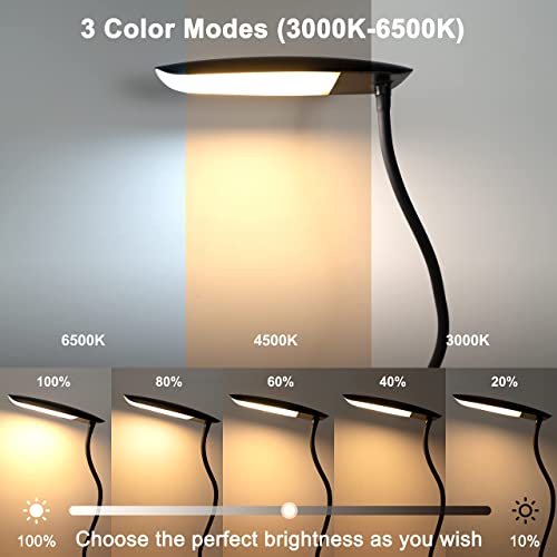 LiFMIRA Clip on Lamp USB Reading Light 3 Color Modes 3000-6000K and 10 Brightness 8W 40 LED Flexible Gooseneck Desk Light Clip on Lamp for Desk Eye Caring Bed Lamp for Headboard (No Plug) - color: Matt Black