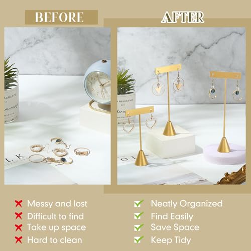 Marsui 12 Pcs Earring Display Set T Bar Earring Display Stand with 3 Heights Earrings Stand for Jewelry Vendors (Gold) - color: Gold