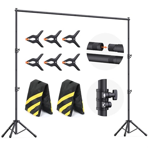 Backdrop Stand 10x7.5ft (WxH), Photo Back Drop Stand for Party, Heavy Duty Background Stand Kit with 6 Clamps and 2 Sandbags
