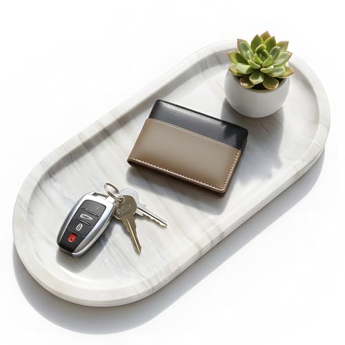 Natural Marble Tray, Stone Vanity Tray for Bathroom & Kitchen Countertop - Organizer for Perfume, Jewelry, Cosmetics 12x6 Inch,Light Wood Grain - color: Light Wood Grain, size: 12" x 6" x 0.7"