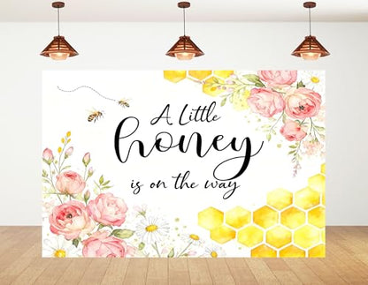 10x8ft A Little Honey Baby Shower Backdrop Sunflower Berry Bee and Minimal Honeycomb Photography Background Simple Sweet Baby Shower Party Decor Photo Booth Banner Props - size: 10x8ft