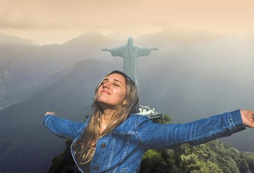 15x8ft Christ The Redeemer Backdrop Famous Place in Rio de Janeiro Brazil Historical Architecture Photography Background Holiday Vacation Travel Party Decorations Photo Studio Props - size: 15x8ft