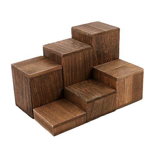 MOOCA Wooden 6 Pcs Square Risers for Display Jewelry and Accessories Display Stand Wooden Risers For Jewelry Figurine, Brown - color: Brown